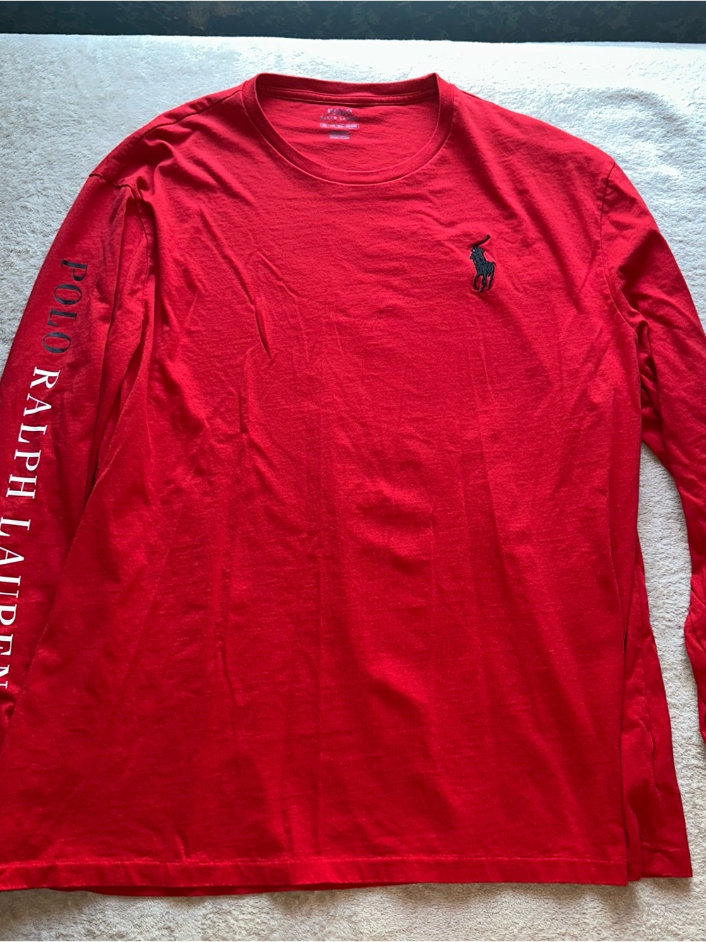 Polo Ralph Lauren Men's XXL Red Long Sleeve T-Shirt Big Pony Sleeve Spell Out